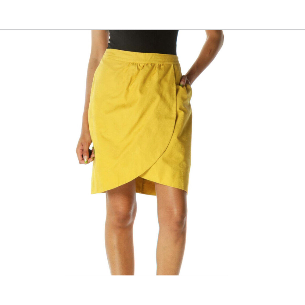 Edme & Esyllte Anthropologie Jacquard Tulip Skirt 10 Mustard 100% Cotton Lined